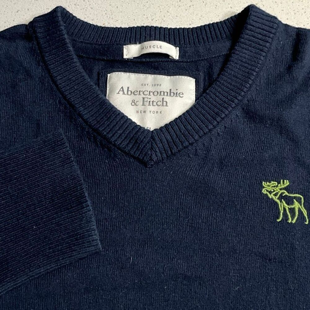 Abercrombie & Fitch Cotton/Cashmere/Wool V- Neck Navy Muscle Fit Sweater Mens XL